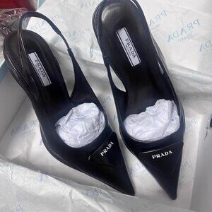 Prada Black Pointed Slingback Heels